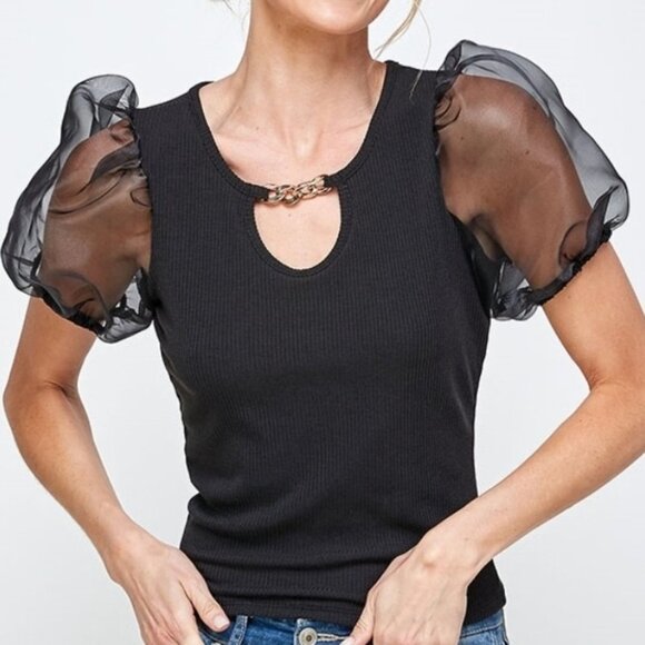 Puff Sleeved Top - black - Picture 5 of 5